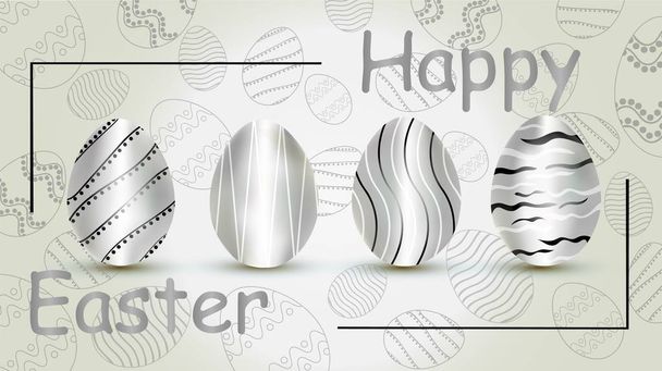 Happy Easter. Vector illustration, silver eggs. Easter eggs. Postcards. - Vector, Image