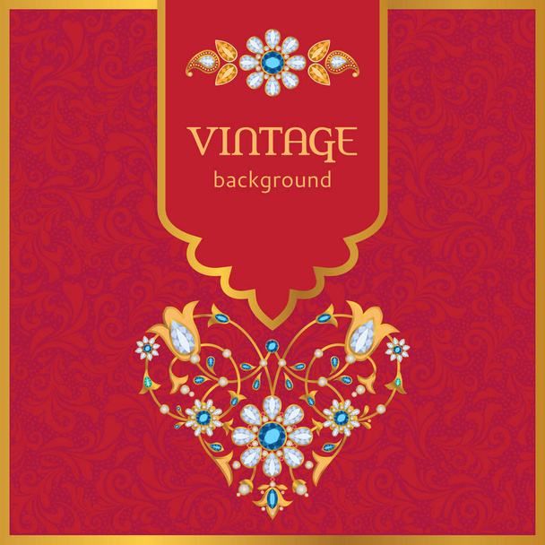 Ornate vintage background in gold and red - Vektori, kuva