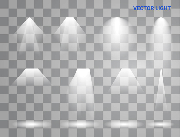 Valkoinen palkki valot asetettu eri muotoja ja projektioita hohtavan pimeydessä banneri abstrakti vektori kuva
 - Vektori, kuva