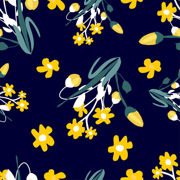 Seamless pattern with small flowers on background. Modern and Trendy fashionable floral texture for fabric, wallpaper, interior, tiles, print, textiles, packaging and various types of design - Vetor, Imagem