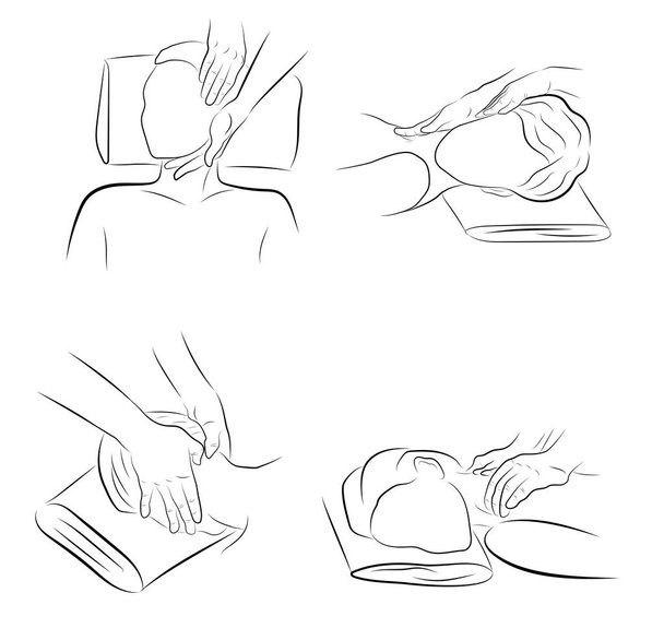 Pozice rukou, když masáž krku. pohyby rukou pro masáž krku. vektorové ilustrace. - Vektor, obrázek