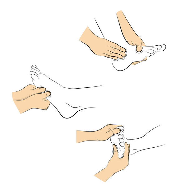 masaje de pies. movimientos de las manos para masaje de pies. recomendaciones médicas. ilustración vectorial
. - Vector, Imagen