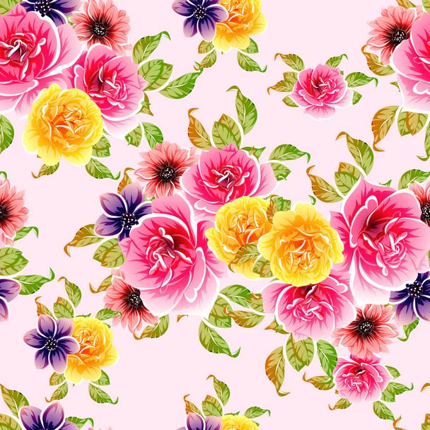 vector illustration of bright flowers pattern background - Vektör, Görsel