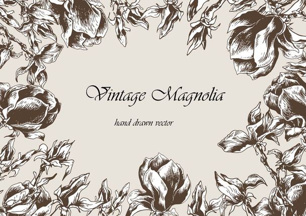 Vintage Manolya çiçek kartı şablonu. Elle çizilmiş vektör. - Vektör, Görsel