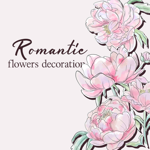 Bazsarózsa esküvő illusztráció. Pink virágos design kozmetikumok, parfüm, kozmetikai termékek. Lehet használni üdvözlőkártya, esküvői meghívó. - Vektor, kép