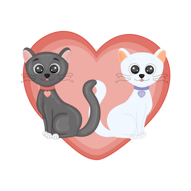 vector illustration with cats for Valentine's day - Vektör, Görsel