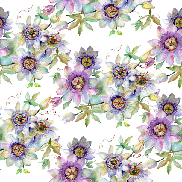 Blue violet bouquet floral botanical flowers. Watercolor background illustration set. Seamless background pattern. - Foto, Imagem