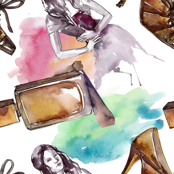 Fashionable sketch glamour illustration in a watercolor style isolated element. Seamless background pattern. - Foto, immagini