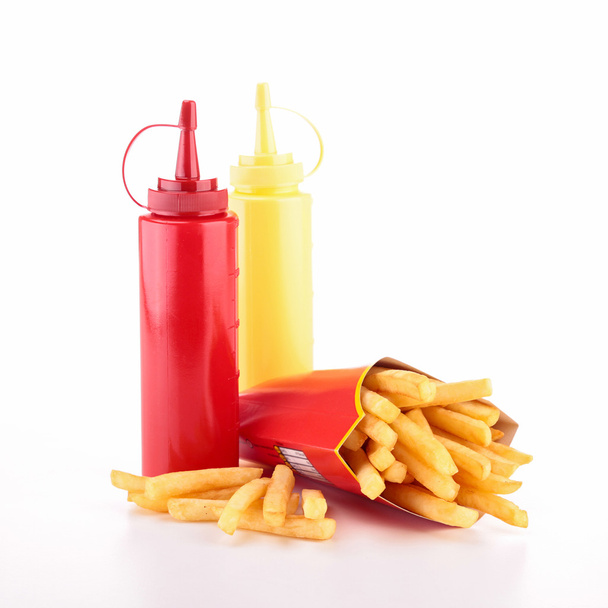french fries with ketchup and mayonnaise - Φωτογραφία, εικόνα