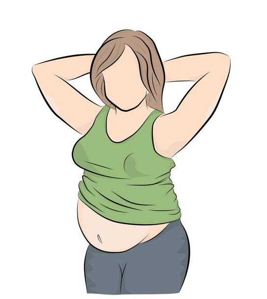 Lihava nainen poseeraa. liikalihavuuden ongelma. laihtuminen. vektorikuvaus
. - Vektori, kuva