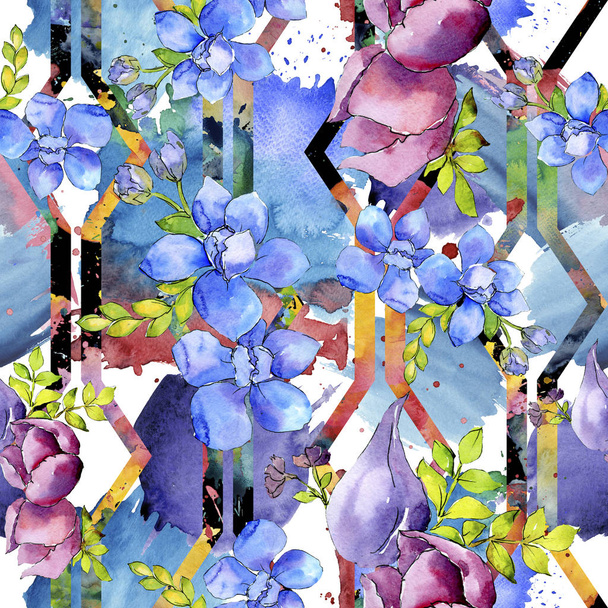 Bouquet composition floral botanical flowers. Watercolor background illustration set. Seamless background pattern. - Foto, Bild