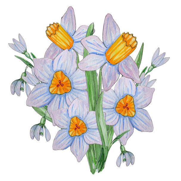 Ręcznie malowane akwarela zestaw wiosenne kwiaty.  - Zdjęcie, obraz