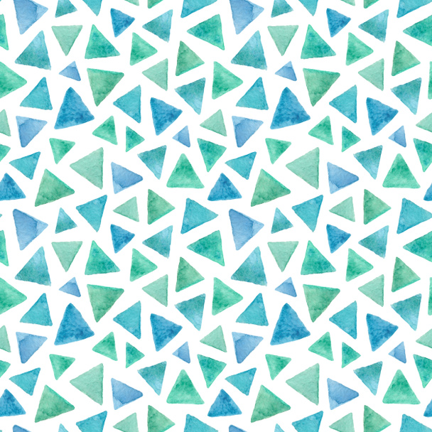 Aquarell blaues und grünes Dreieck abstraktes nahtloses Muster - Foto, Bild