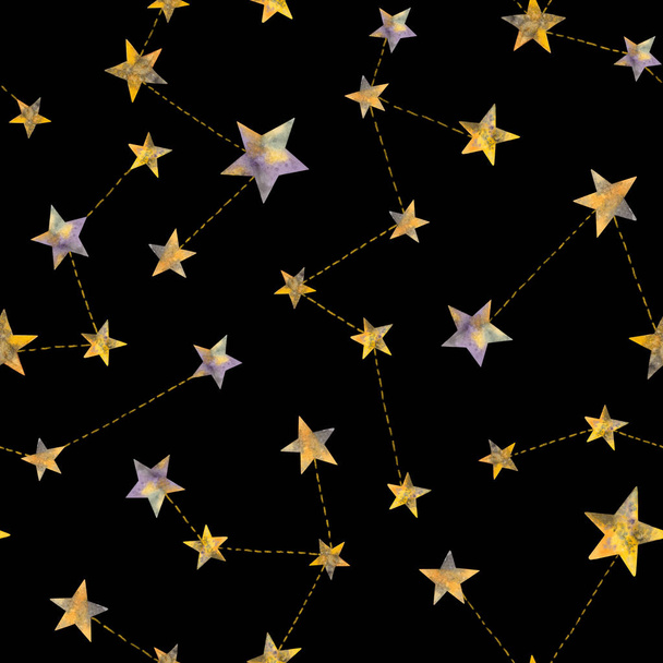 akvarell csillagképeket. varrat nélküli mintát egy fekete háttér - Fotó, kép