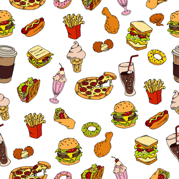 Fast food. Seamless background. Vector fast food pattern - Vektor, obrázek