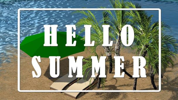 テキスト-こんにちは夏-美しい島の夏の風景としての贅沢な休暇と休日の行先のコンセプト - 写真・画像
