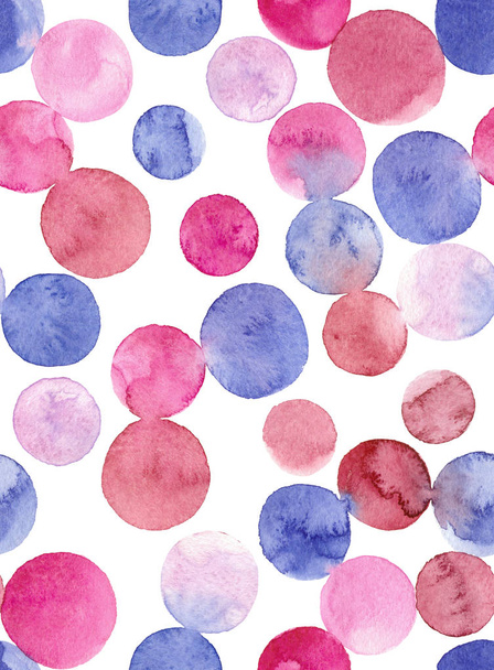 watercolor messy blue and pink circle, seamless pattern - Photo, Image