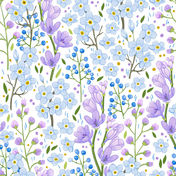 Abstract blue spring flowers pattern - Vektor, obrázek
