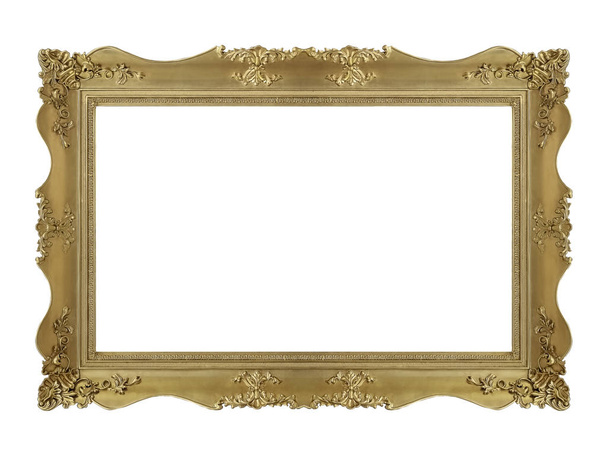 Zlatý rám pro obrazy, zrcadla nebo fotografii izolovanou na bílém pozadí. Navrhnout prvek s oříznutou cestou - Fotografie, Obrázek