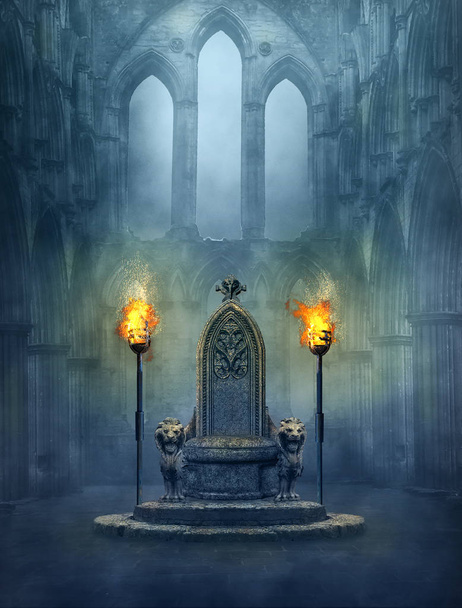 Фантастическая средневековая сцена с троном и туршами
 - Фото, изображение