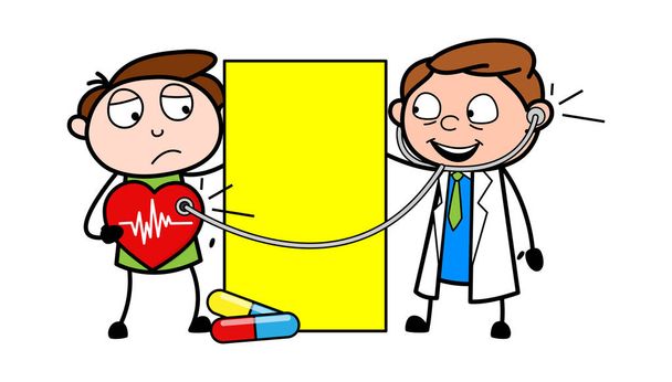 Γελοιογραφία καρδιολόγος γιατρός με καρδιά ασθενών διάνυσμα Illustrati - Διάνυσμα, εικόνα