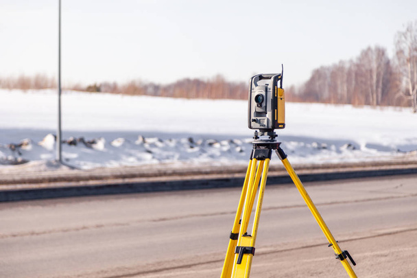 Russia Kemerovo 2019-03-15. Land surveyor equipment. Robotic tot - Photo, Image