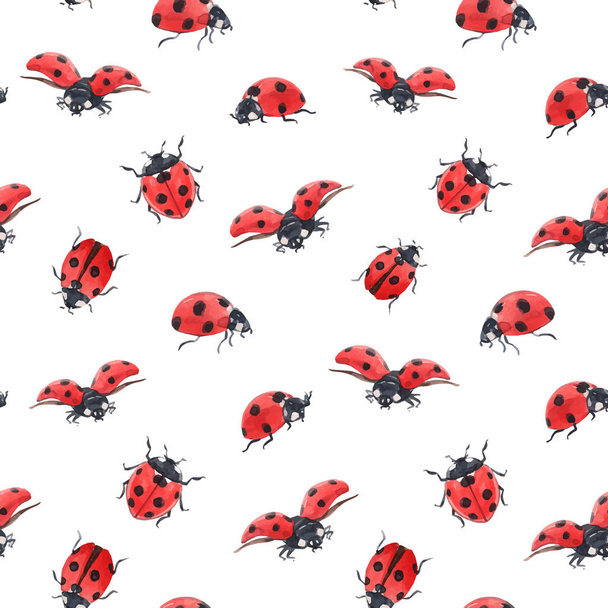 Watercolor ladybug seamless vector pattern - Vector, Image