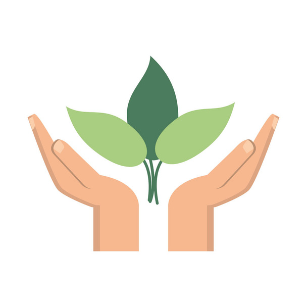 hands protecting leaves plant symbol - Vektor, Bild