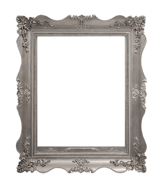 Stříbrný rám pro obrazy, zrcadla nebo fotografii izolovanou na bílém pozadí. Navrhnout prvek s oříznutou cestou - Fotografie, Obrázek