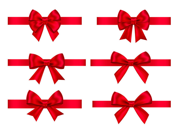 Red  gift bows set  for  Christmas, New Year decoration. - Vektör, Görsel