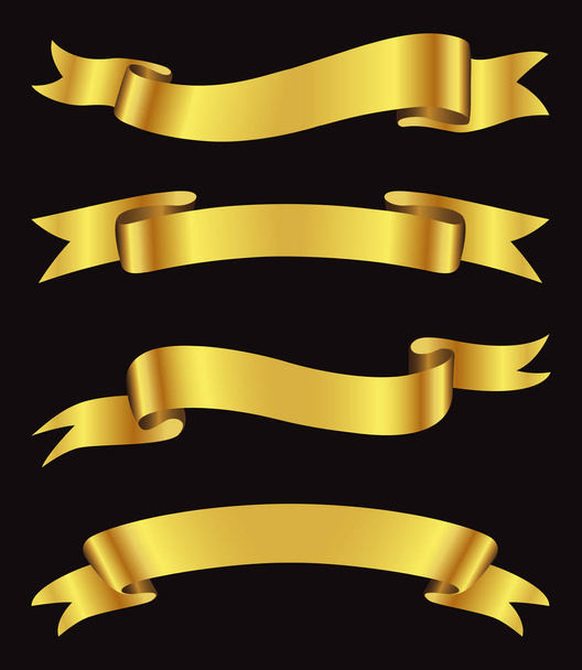黒に分離されたゴールデン リボン バナー セット - ベクター画像