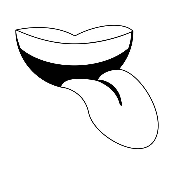 Boca con lengua en blanco y negro
 - Vector, Imagen