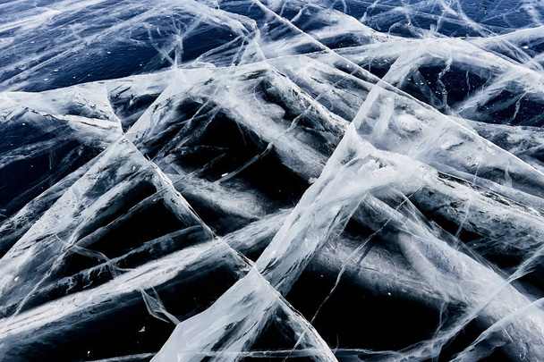 ice and cracks on the surface of Lake Baikal, Winter - Фото, изображение