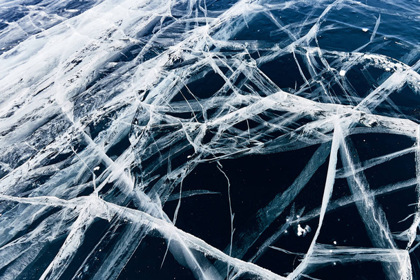 ice and cracks on the surface of Lake Baikal, Winter - Φωτογραφία, εικόνα