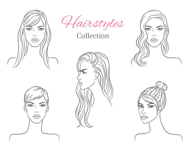 Hermosas mujeres jóvenes con peinados de moda. ilustración de boceto vectorial
. - Vector, Imagen