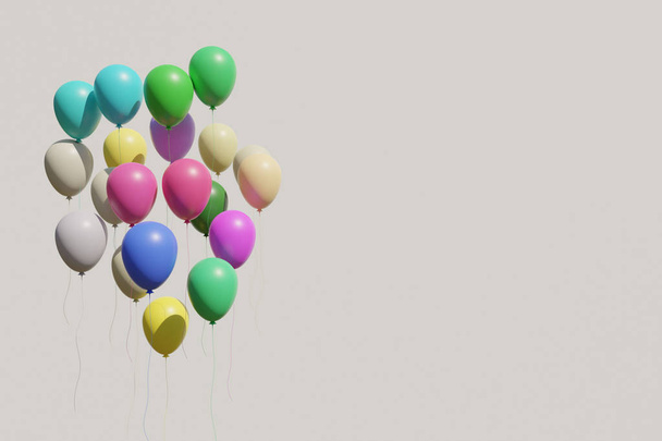 Μάτσο πολύχρωμα μπαλόνια 3d rendering μπροστινή όψη - Φωτογραφία, εικόνα