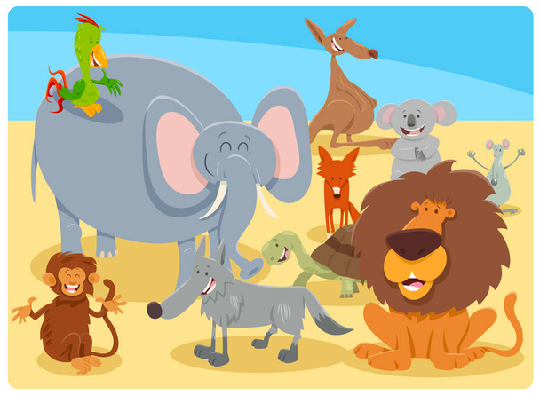 rajzfilm boldog állatok karakterek csoport - Vektor, kép