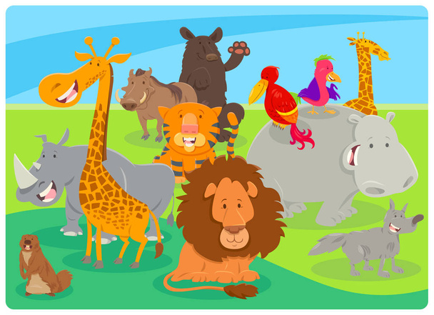 animais felizes personagens de desenhos animados grupo
 - Vetor, Imagem