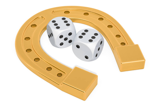Good luck concept, horseshoe and casino dice. 3D rendering - Fotografie, Obrázek