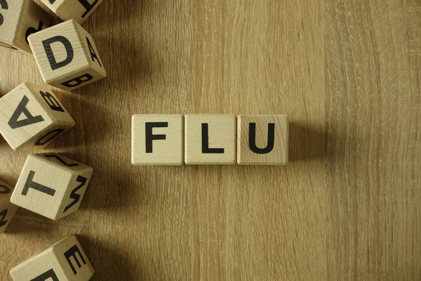 Grippewort aus Holzklötzen auf Schreibtisch - Foto, Bild