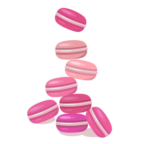 Colored macaroons on a white background. Food flat - Vector, Image