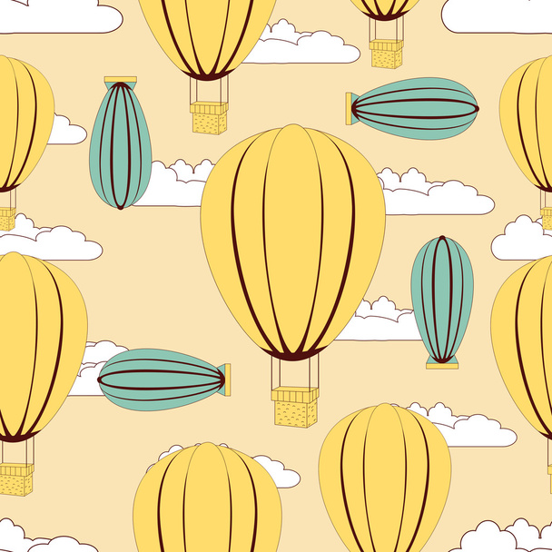hete lucht ballonnen vliegen in de lucht, vintage naadloze patroon backgro - Vector, afbeelding
