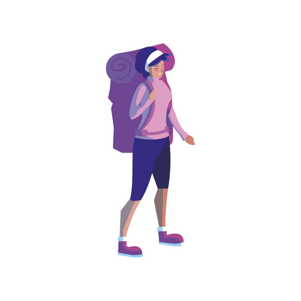 femme aventureuse avec sac de voyage
 - Vecteur, image