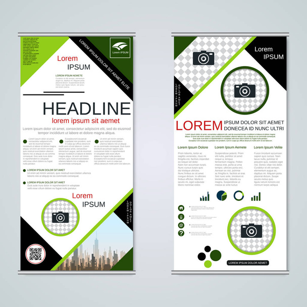 Modern roll-up soyut geometrik tarzı iş afiş, el ilanı iki taraflı vektör tasarım şablonu - Vektör, Görsel