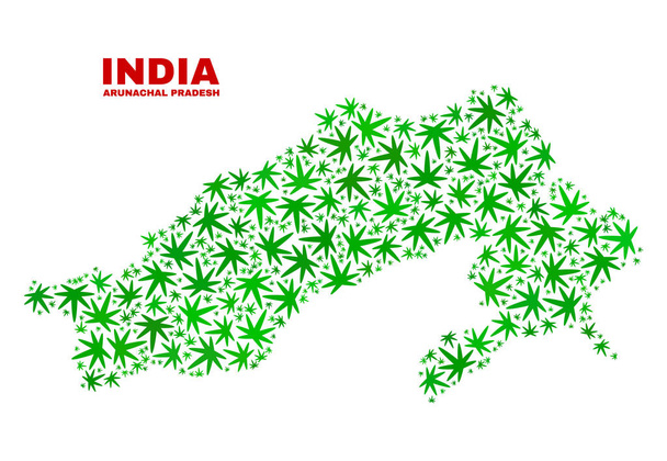 Marijuana Leaves Collage Arunachal Pradesh State Map - Vektör, Görsel
