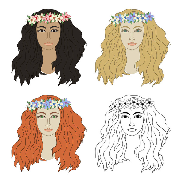 Girls with wreaths - Vector, Image