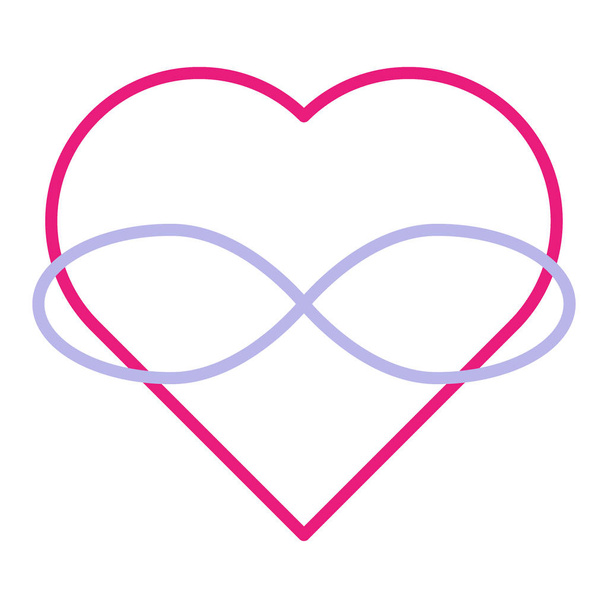 Symbol of polyamory. Heart and infinity. Endless love. White background and linear style. Pink heart - Vector, Image