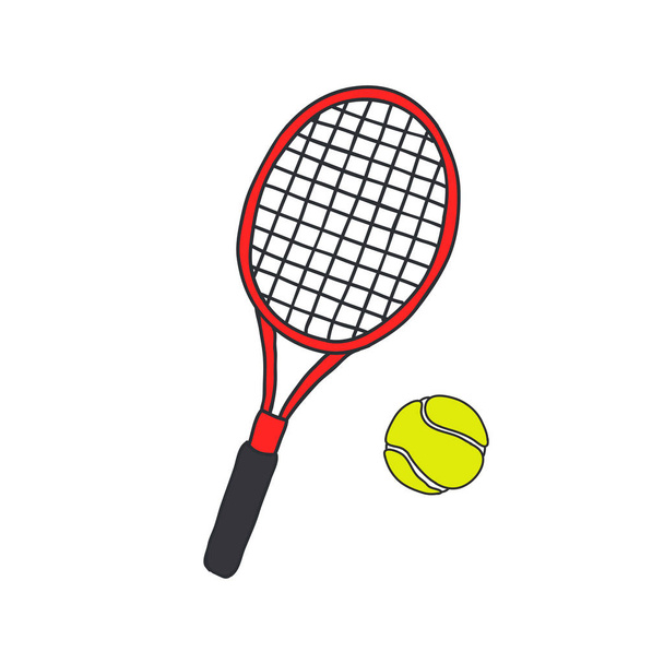 rakieta do tenisa i piłkę doodle ikona - Wektor, obraz