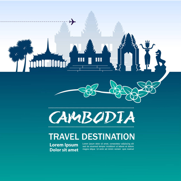 Εικονογράφηση φορέα προορισμού travel Καμπότζη. - Διάνυσμα, εικόνα