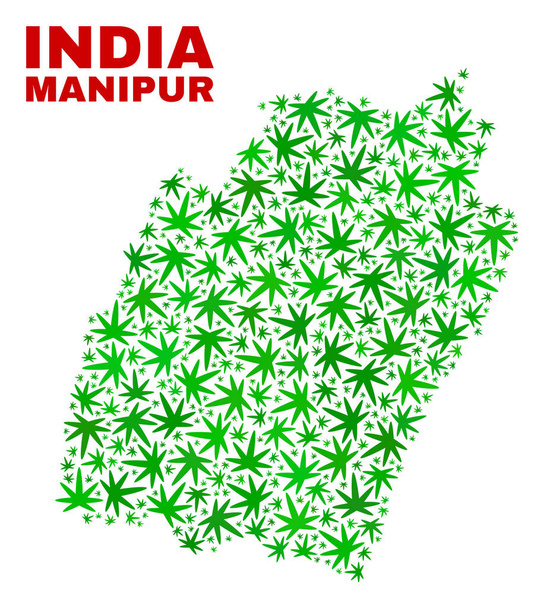 Cannabis Leaves Collage Manipur State Map - Vector, afbeelding